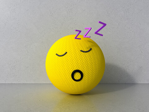 3d rendered wool knitted emoji showing sleepy emotion and humor
