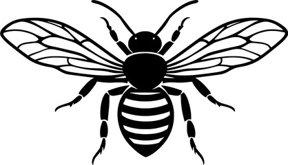 Fototapeta premium Stylized black and white bee icon with outlined wings and striped body