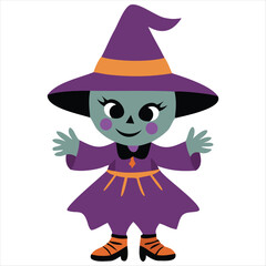 Cute Cartoon Witch Design - Halloween Witch Clipart for Kids and Crafts

