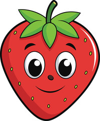Fototapeta premium Happy red strawberry fruit character with green leaves style vector illustration EPS file download