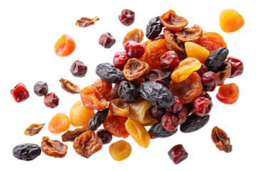 Falling dried fruits isolated on white background

