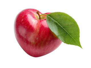 heart shaped red apple with green leaf