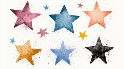 Obraz premium Playful and Unique Designs of Stars with Curves on White Background Featuring Various Colors