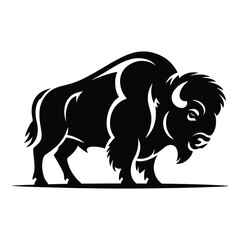 Majestic Bison Silhouette Black and White Illustration of Wild Animal Strength and Resilience in the American West