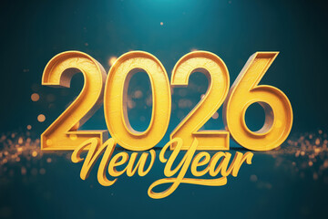Gleaming 2026 New Year Graphic with Golden Numerals and Stylish Typography on a Teal Background Symbolizing Joy and Anticipation