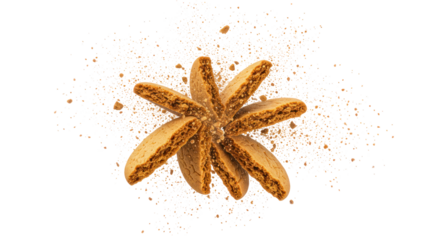 Overhead View of Brown Baked Cookies Arranged in a Circular Formation with Sprinkles on Black Background