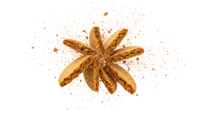 Overhead View of Brown Baked Cookies Arranged in a Circular Formation with Sprinkles on Black Background