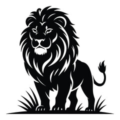 Majestic Lion Silhouette Standing Tall with Pride and Authority in Black and White Design Element for Logos and Graphics