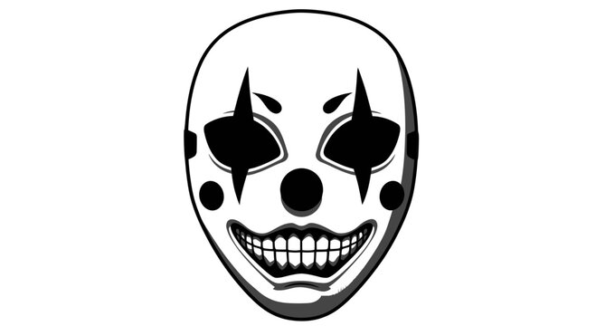 Mysterious horned monkey mask illustration in a stark black and white style. A simian demon face inspired by mythological folklore.