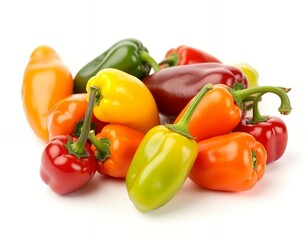 Assorted colorful bell peppers with vibrant hues and fresh green stems image
