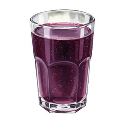 Refreshing glass of purple grape juice, perfect for a summer day, with effervescent bubbles and a watercolor-style illustration, isolated for design projects