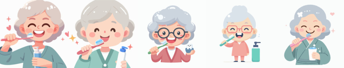 a grandmother is brushing his teeth before going to bed