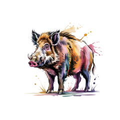 Naklejka premium Vibrant Watercolor Wild Boar Illustration