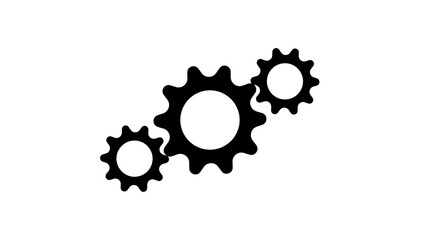 Three interlocking black gears on a white background representing teamwork and mechanical connection