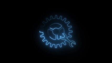 Abstract glowing blue spiral gear mechanism with a skull silhouette in the center on a black background