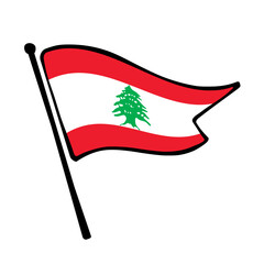 Flag of Lebanon. Lebanon flag vector illustration icon design in the hand-drawn style. Fluttering flagpole flag. © Flag