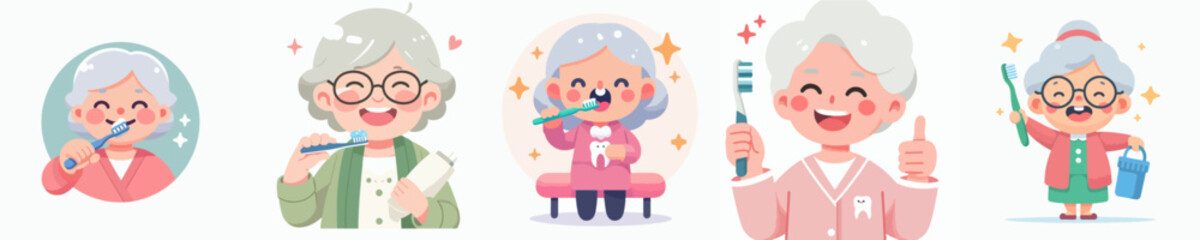 a grandmother is brushing his teeth before going to bed