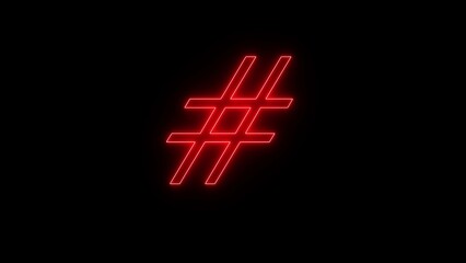 Obraz premium Bright red neon hashtag symbol glowing against a dark black background