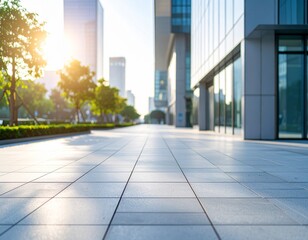 Modern city sidewalk with clean tiles and soft shadows