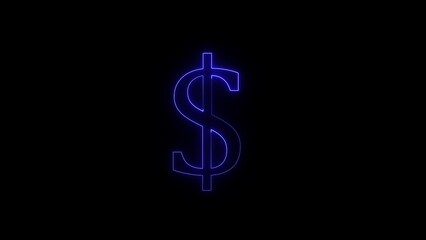 Glowing electric blue dollar sign symbol on a dark black background representing wealth and finance