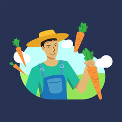 Farmer Holding Carrot Illustration in Flat Design