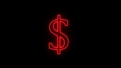 Vibrant red neon dollar sign glowing against a dark black background
