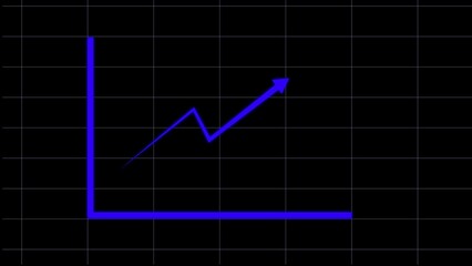 Blue neon line graph showing upward trend and growth against a dark background with horizontal lines