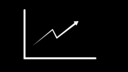 Simple hand drawn white line graph showing upward trend and growth on black background