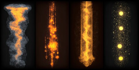 Four vertical columns of dynamic, glowing, abstract effects