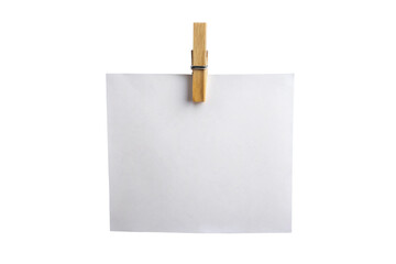 Empty sheet of paper on clothesline isolated on white

