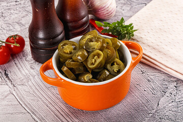 Sliced pickled jalapeno spicy pepper