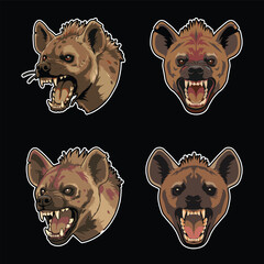 Flat vector of a aggressive hyena head, animal illustration set