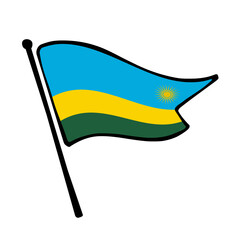 Flag of Rwanda. Rwanda flag vector illustration icon design in the hand-drawn style. Fluttering flagpole flag.