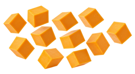 Orange Cubes Isolated on a Transparent Background with Precise Geometry and Vivid Color