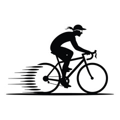 Silhouette of a cyclist riding a bike with speed lines depicting motion for sporting events and promotions of healthy lifestyle