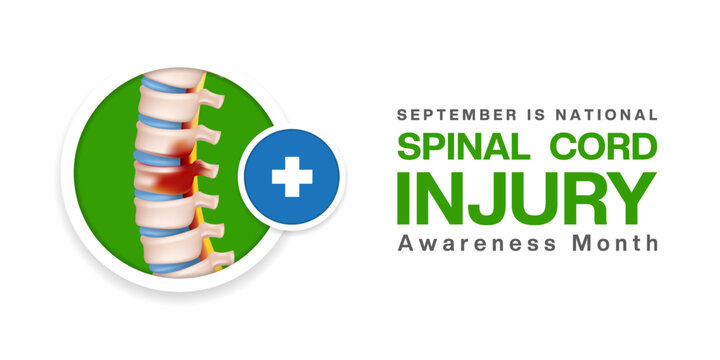 September is National Spinal Cord Injury Awareness Month. Bone and plus icon. Suitable for posters, banners and social media. White background. - Powered by Adobe