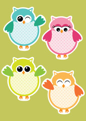 Adorable Collection of Four Cartoon Owl Stickers