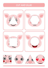 Fun Geometric Shape Piggy Cut and Glue Activity