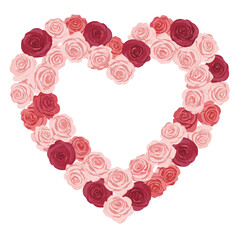Heart shape made of pink and red roses conveys love and romance for Valentine's Day, anniversaries and special occasions.