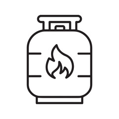 Flammable Gas Canister Icon, Outline Propane Tank with Fire Symbol, Fuel Cylinder Vector Illustration
