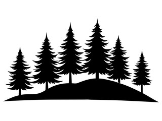 Obraz premium Evergreen trees forest on hill silhouette vector illustration