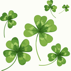 Vector illustration of lucky Irish shamrocks or clovers with green leaves on white background, celebrating St. Patrick's Day