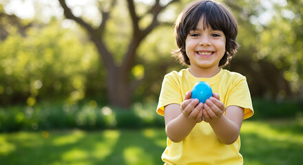 A child holds an Easter egg