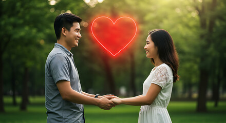 young couple holding heart