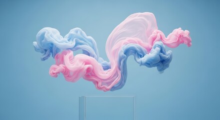 Elegant swirls of pink and blue fabric or smoke on pastel backdrop create a sophisticated dreamy ethereal look for modern design