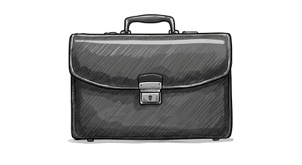 Black Leather Briefcase with Metal Lock and Handle on White Background