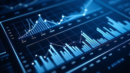 Detailed digital display of financial data, charts, and graphs for business analysis and market trends.