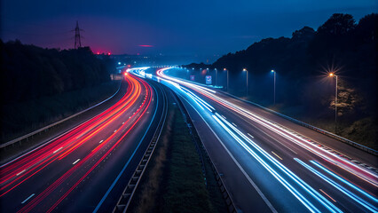 Highway traffic light trails at night long exposure
