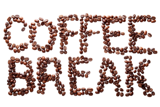 Coffee break text made from roasted coffee beans

