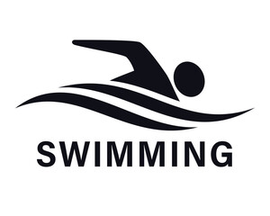 A black swimming logo featuring a stylized swimmer and waves, perfect for swim clubs, fitness centers, or aquatic sports branding